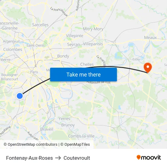 Fontenay-Aux-Roses to Coutevroult map