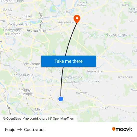Fouju to Coutevroult map