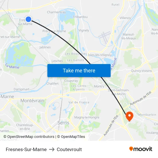 Fresnes-Sur-Marne to Coutevroult map