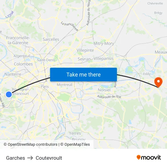 Garches to Coutevroult map
