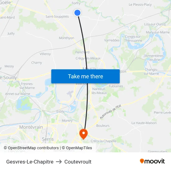 Gesvres-Le-Chapitre to Coutevroult map