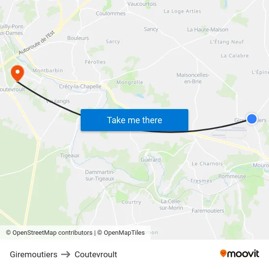 Giremoutiers to Coutevroult map