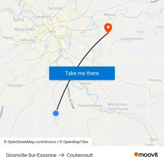 Gironville-Sur-Essonne to Coutevroult map