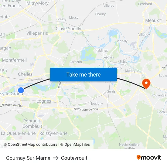 Gournay-Sur-Marne to Coutevroult map