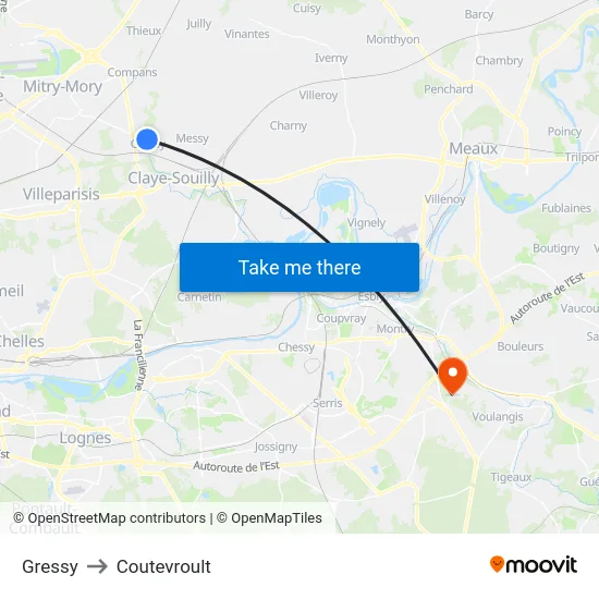 Gressy to Coutevroult map