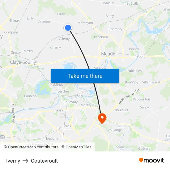 Iverny to Coutevroult map