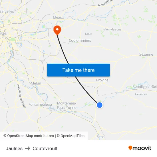 Jaulnes to Coutevroult map