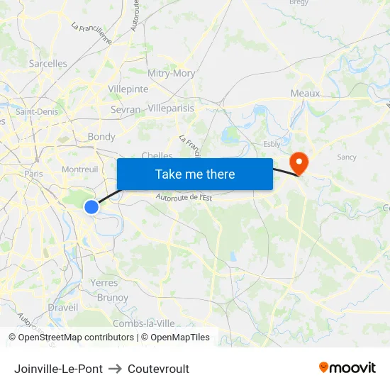 Joinville-Le-Pont to Coutevroult map
