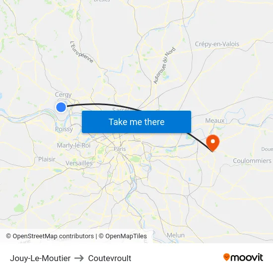 Jouy-Le-Moutier to Coutevroult map
