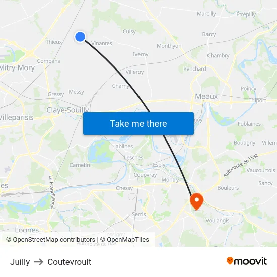 Juilly to Coutevroult map