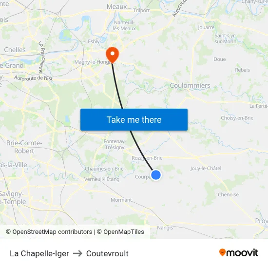 La Chapelle-Iger to Coutevroult map