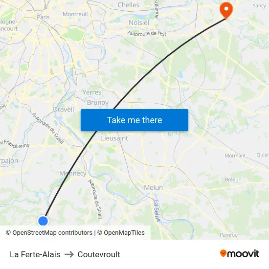 La Ferte-Alais to Coutevroult map