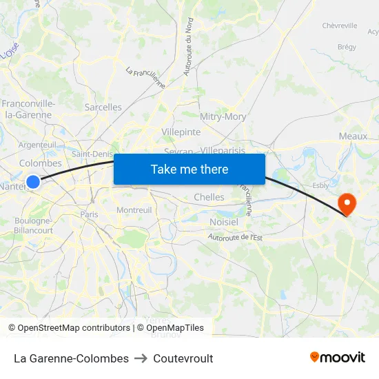 La Garenne-Colombes to Coutevroult map