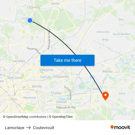 Lamorlaye to Coutevroult map