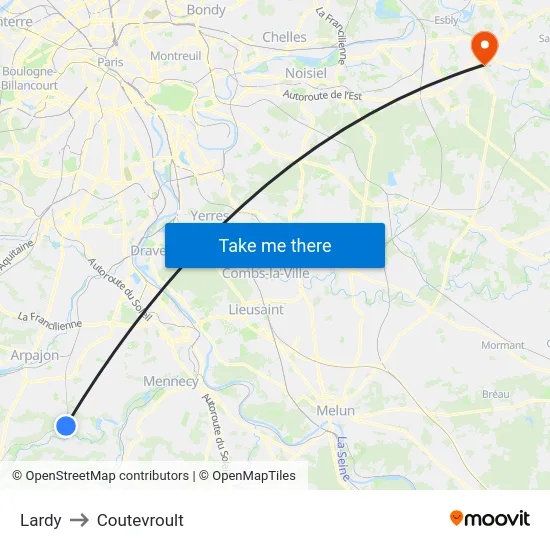 Lardy to Coutevroult map