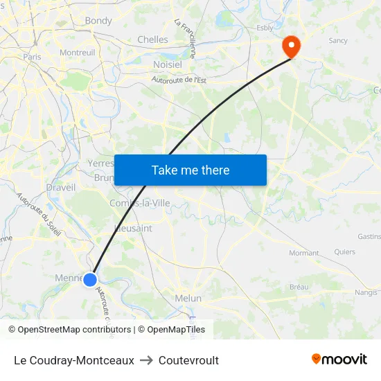 Le Coudray-Montceaux to Coutevroult map