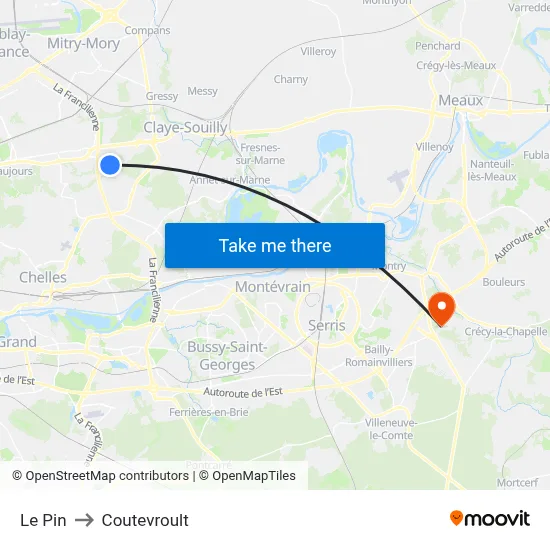Le Pin to Coutevroult map