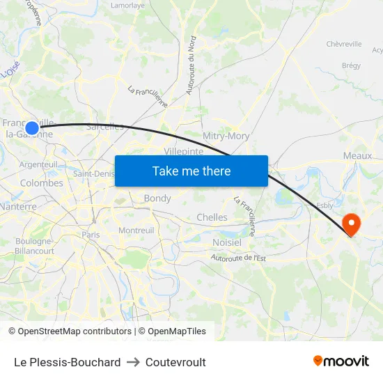 Le Plessis-Bouchard to Coutevroult map