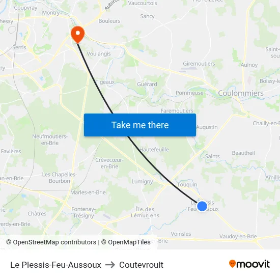 Le Plessis-Feu-Aussoux to Coutevroult map