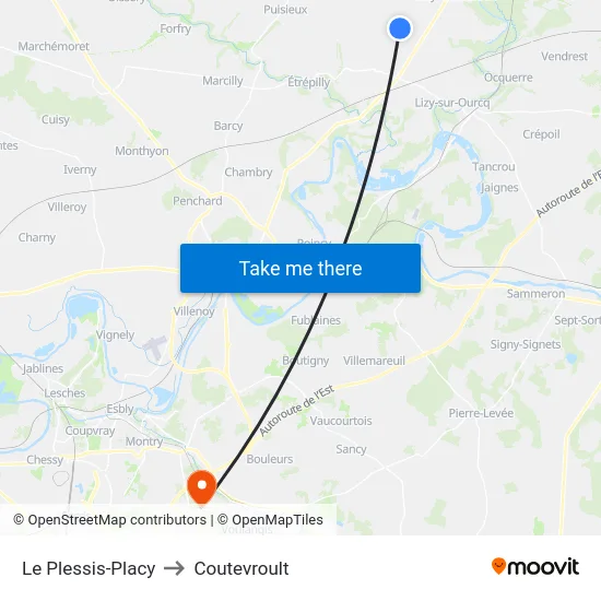 Le Plessis-Placy to Coutevroult map