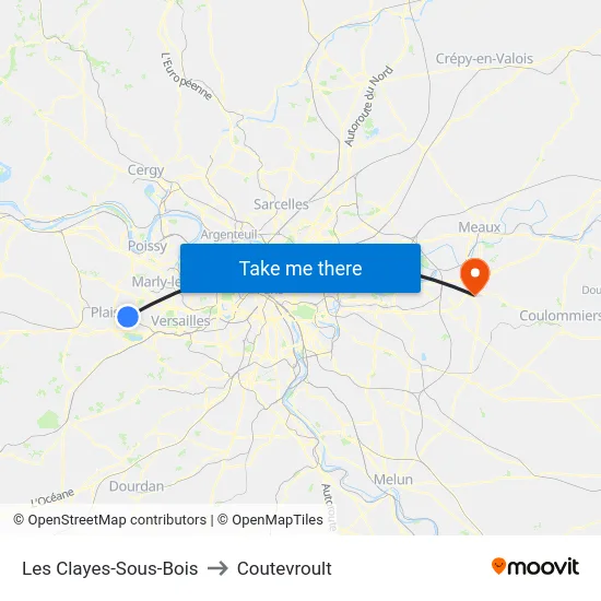 Les Clayes-Sous-Bois to Coutevroult map