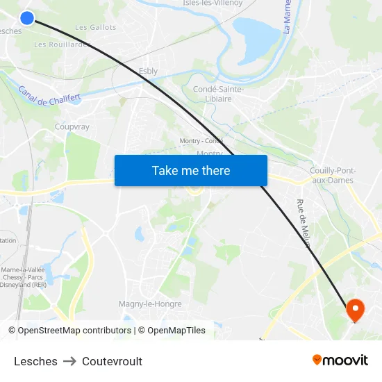 Lesches to Coutevroult map