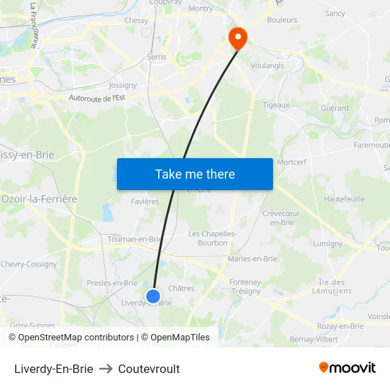Liverdy-En-Brie to Coutevroult map