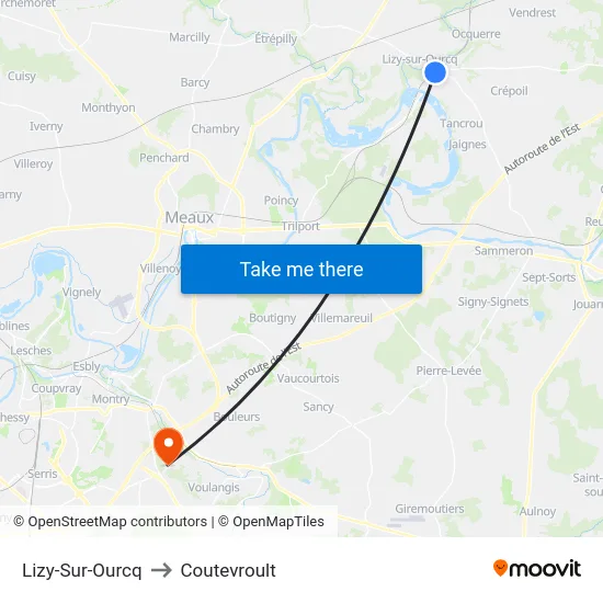 Lizy-Sur-Ourcq to Coutevroult map