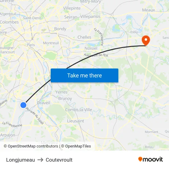 Longjumeau to Coutevroult map