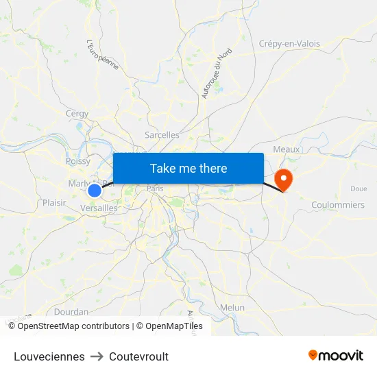 Louveciennes to Coutevroult map