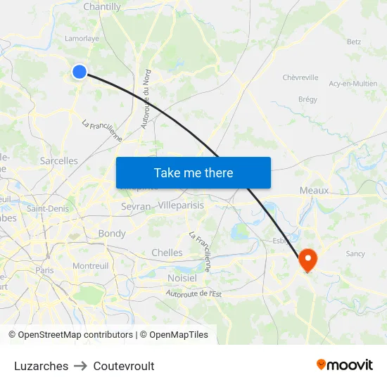 Luzarches to Coutevroult map