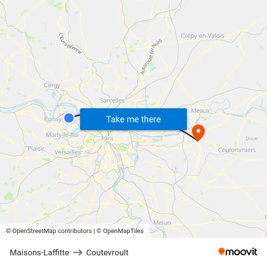 Maisons-Laffitte to Coutevroult map