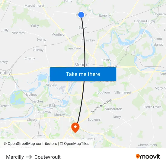 Marcilly to Coutevroult map