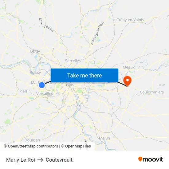 Marly-Le-Roi to Coutevroult map