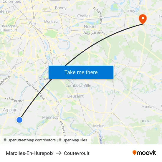 Marolles-En-Hurepoix to Coutevroult map