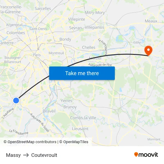 Massy to Coutevroult map