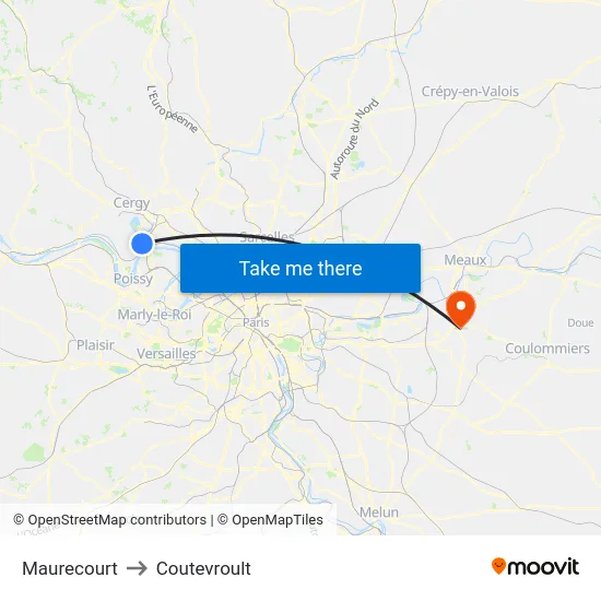 Maurecourt to Coutevroult map