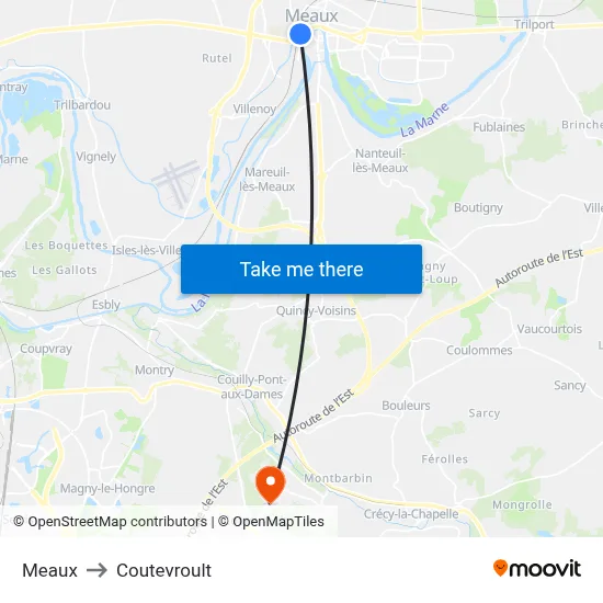 Meaux to Coutevroult map