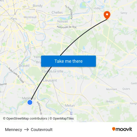 Mennecy to Coutevroult map