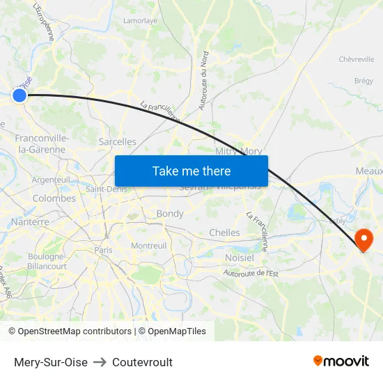 Mery-Sur-Oise to Coutevroult map