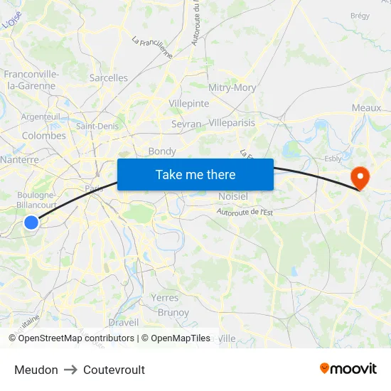 Meudon to Coutevroult map