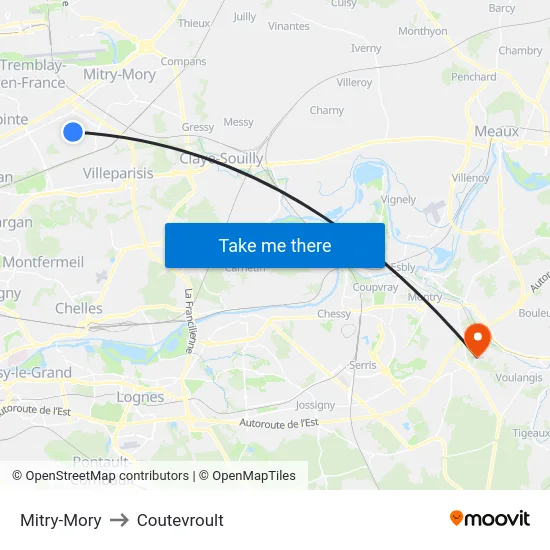Mitry-Mory to Coutevroult map
