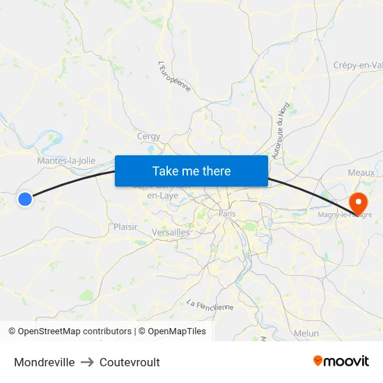 Mondreville to Coutevroult map