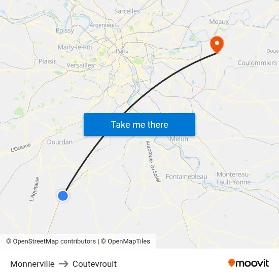 Monnerville to Coutevroult map