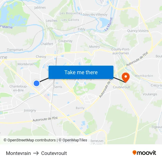 Montevrain to Coutevroult map