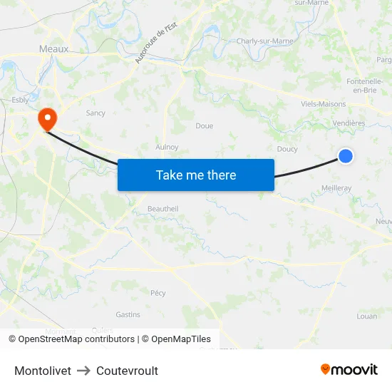 Montolivet to Coutevroult map