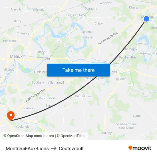 Montreuil-Aux-Lions to Coutevroult map