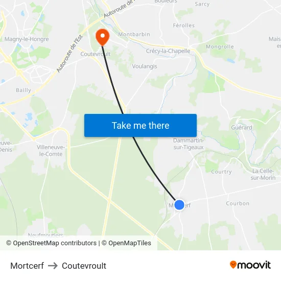 Mortcerf to Coutevroult map