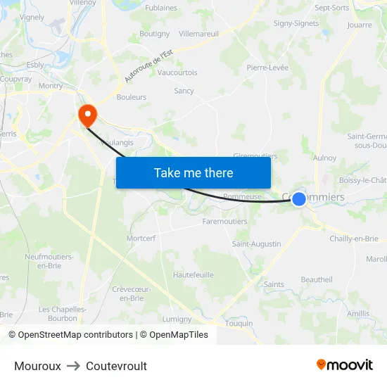 Mouroux to Coutevroult map