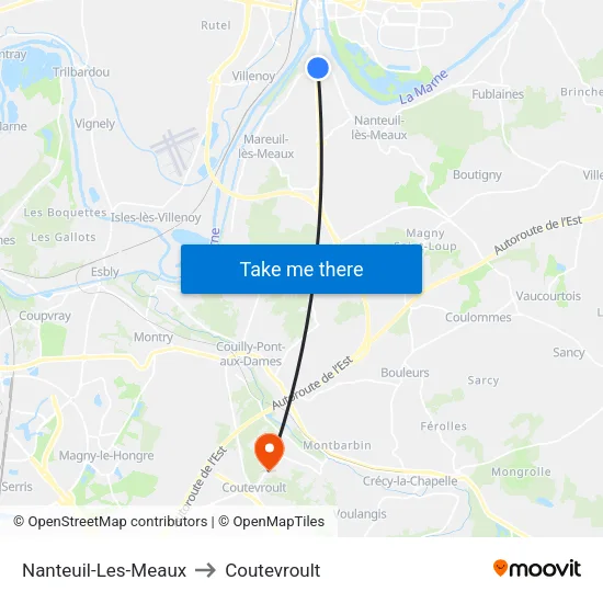 Nanteuil-Les-Meaux to Coutevroult map